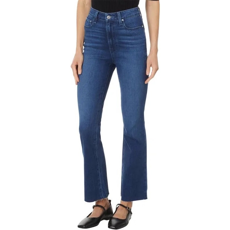 Paige Claudine High Rise Ankle Flare Jeans Raw Hem Size 32